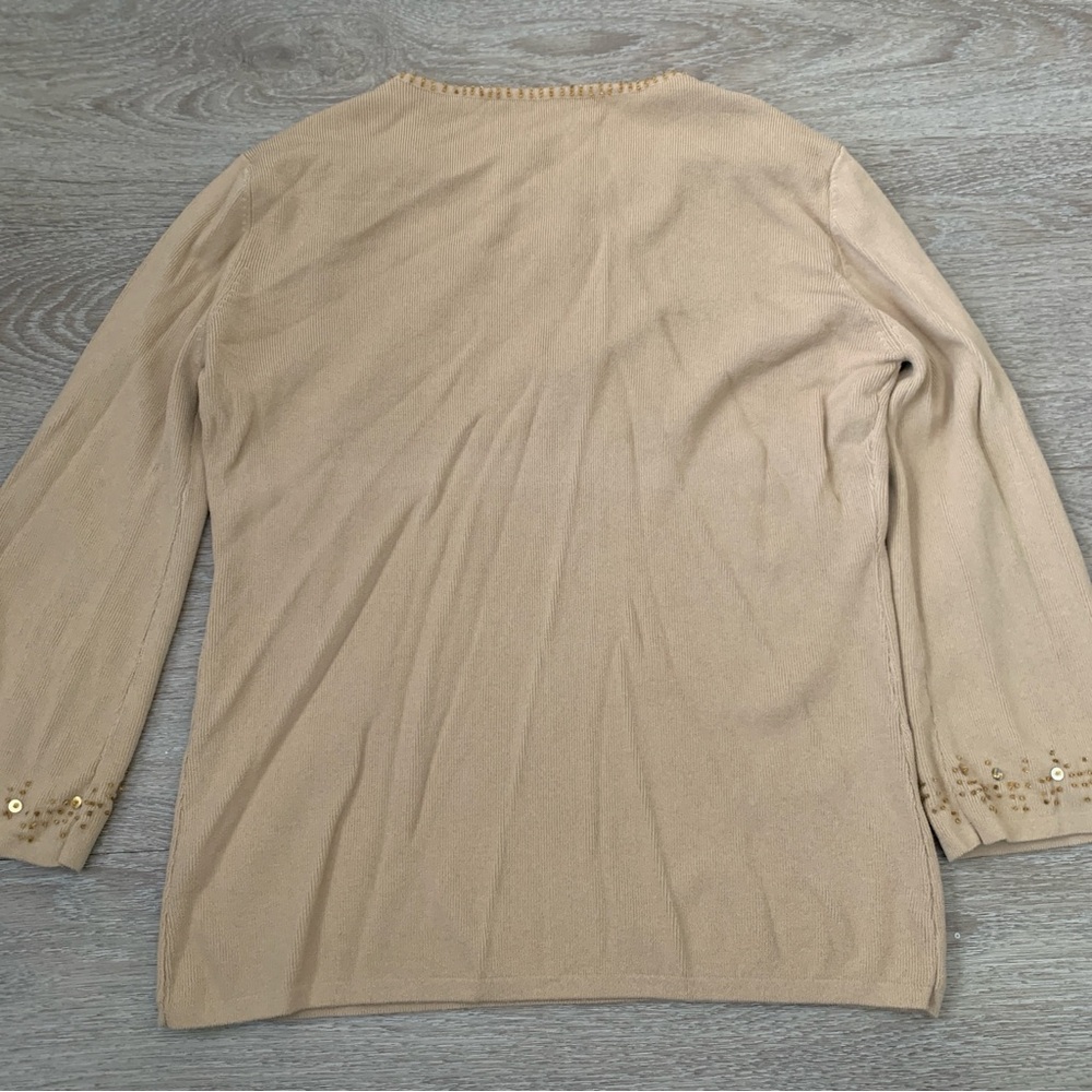 Tan Beaded Long Sleeve Top Size S - Picture 5 of 6